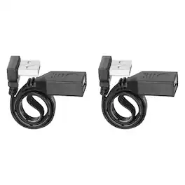 Unique Bargains - 2pcs USB2.0 Extension Cable, 90 Degree UP&Down Angle Male to Female, 480Mbps, Silicone, for Phone/Tablet - Black