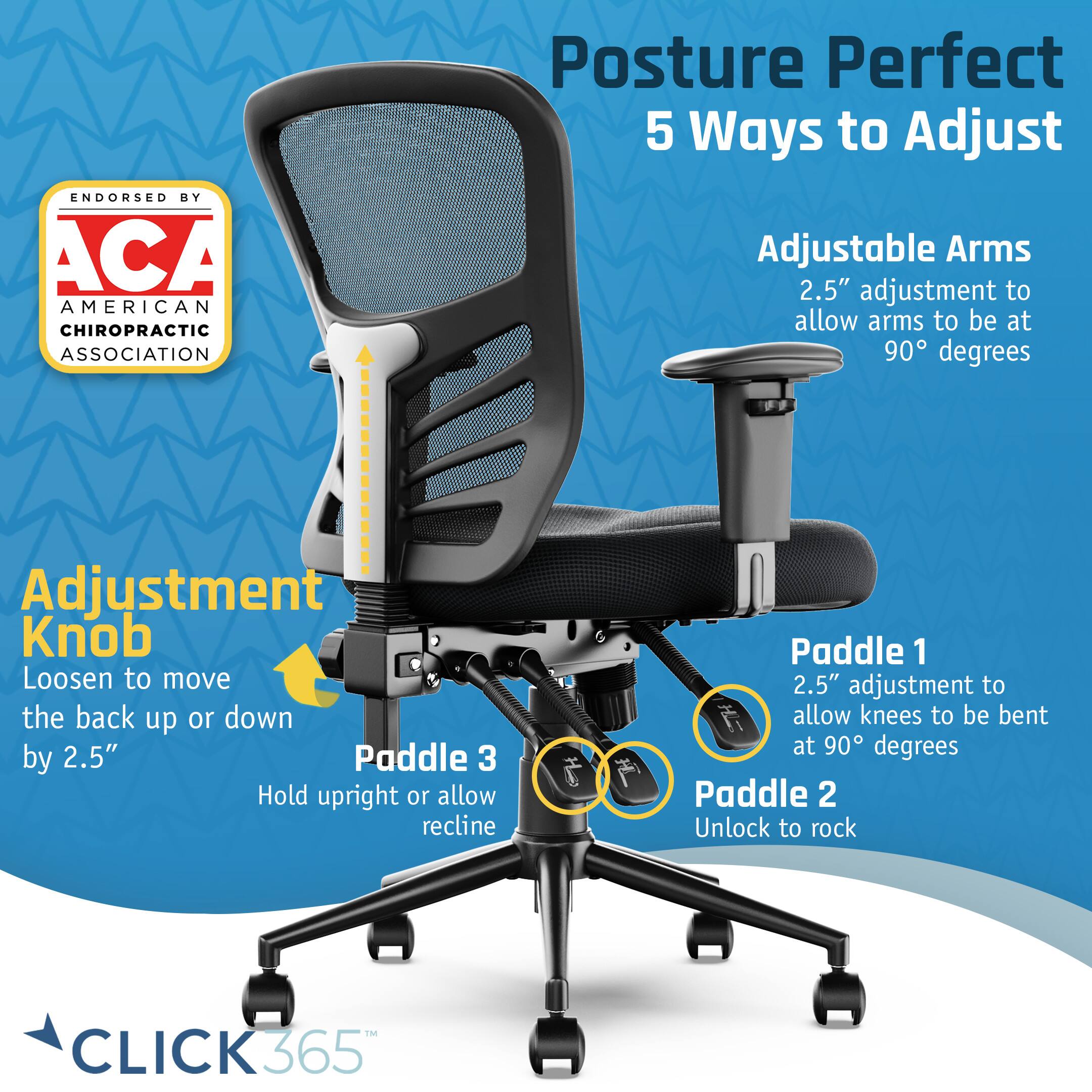 Alt View 15. Click365 - Ergonomic Office Chair with Lumbar Support & Flip-Up Arms Breathable Mesh Home Desk Chair with Adjustable Height & Back - Black.