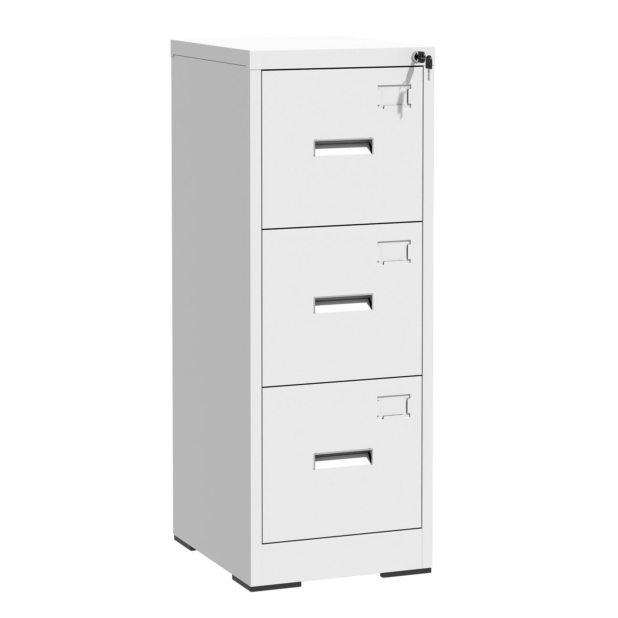 Back. GOODSILO - Three-Drawer Vertical File Storage Cabinet with Locking System and Card Slot for Office and Home Use - White.