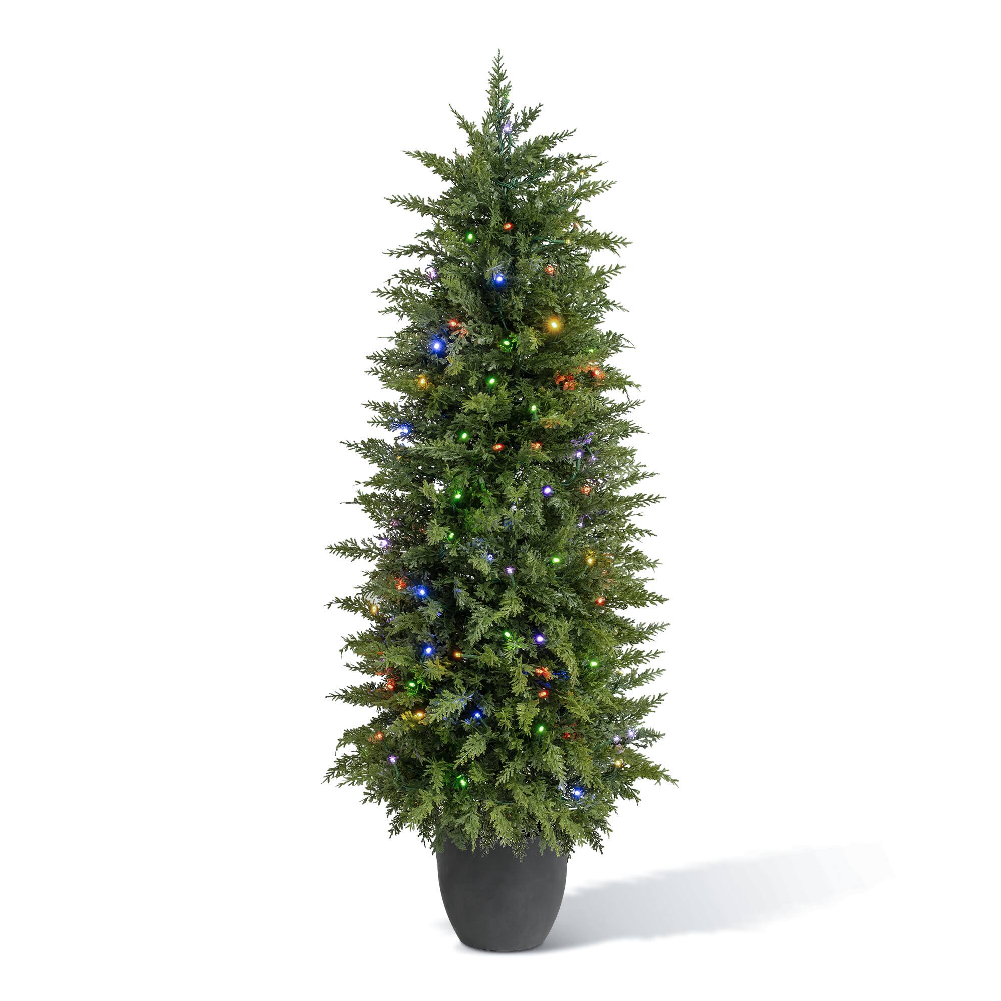 Angle. Glitzhome - 4ft Pre-lit Christmas Artificial Cedar Porch Tree with 100 Lights - Multi.