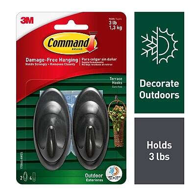 3M Command Brand  
Damage-Free Hanging  
Holds Strongly - Removes Cleanly  
Para colgar sin dañar  
Sujeta Holes Strongly Removes Cleanly  
Terrace Hooks  
Ganchos para terrazas  
Decorate Outdoors  
Holds 3 lbs  
1,3 kg  
Outdoor Exteriores  
2 4  
170845-AWES