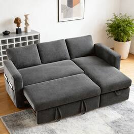 Dyonery - 81" Pull Out Sleeper Sofa Bed, L-Shaped Chenille Sectional Couch, 3-Seater Convertible Sofa with Hidden Storage - Gray