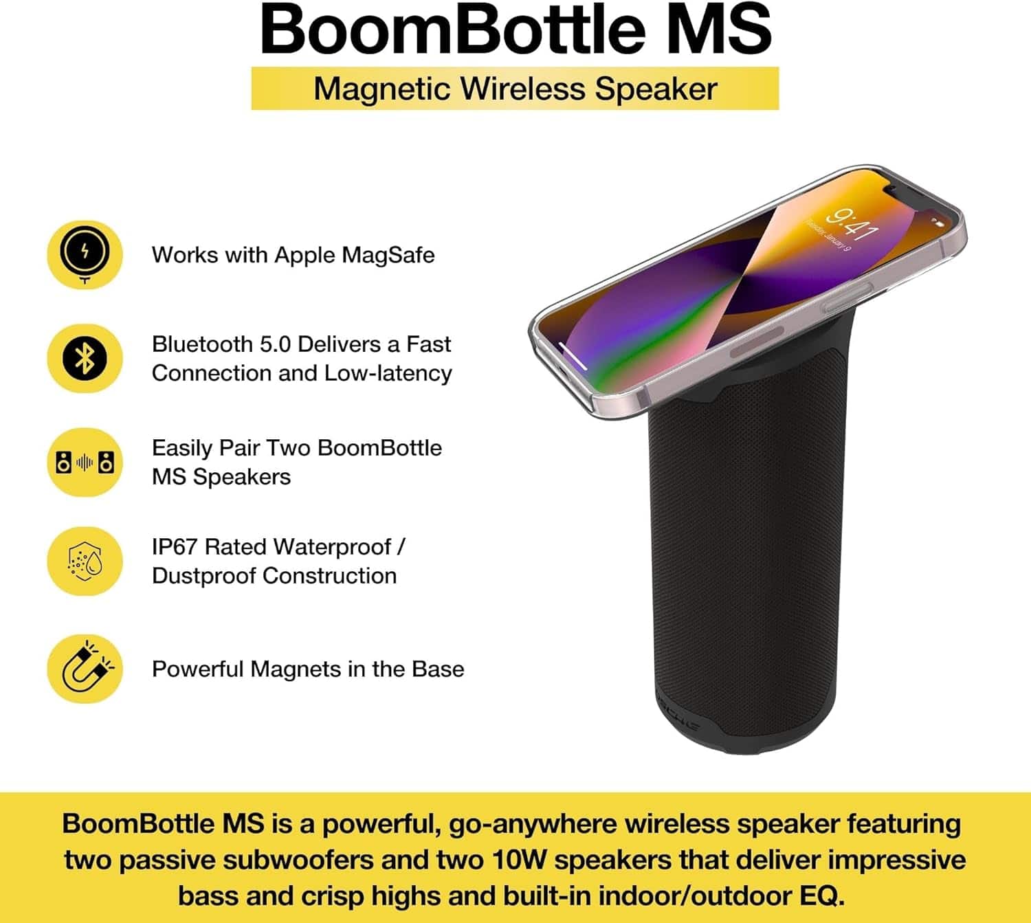 Scosche BTMSMSC1 BoomBottle MS MagSafe Magnetic Bluetooth Speaker