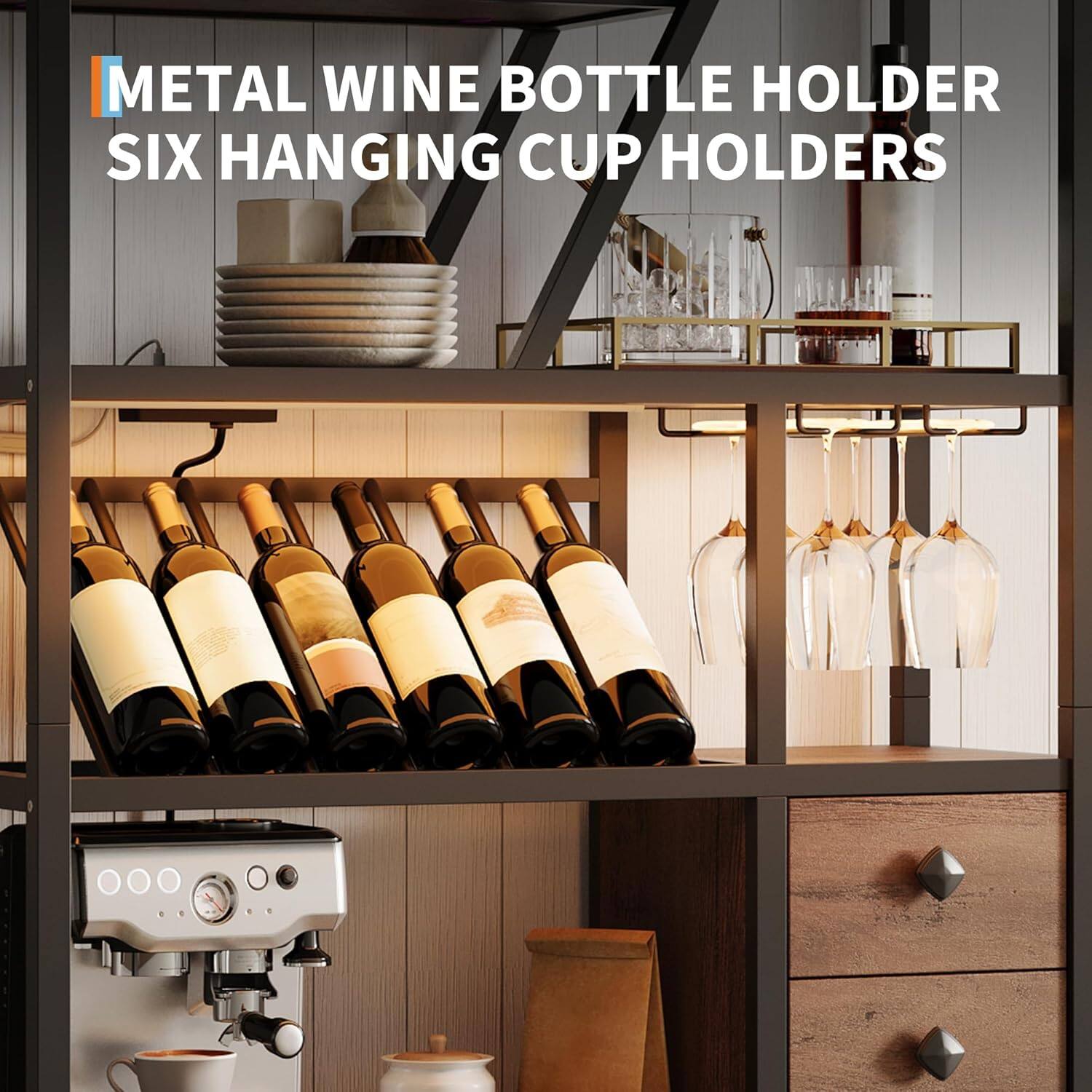 METAL WINE BOTTLE HOLDER  
SIX HANGING CUP HOLDERS