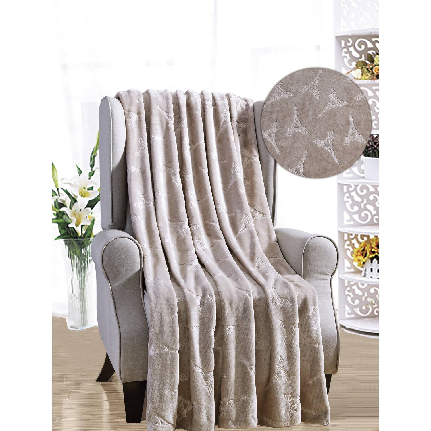 Alt View 1. Noble House - Plazatex Eiffel Tower Embossed Decorative Super Soft Throw Blanket for Sleep/Decor 2 Pack 50" x 60" Taupe - Taupe.