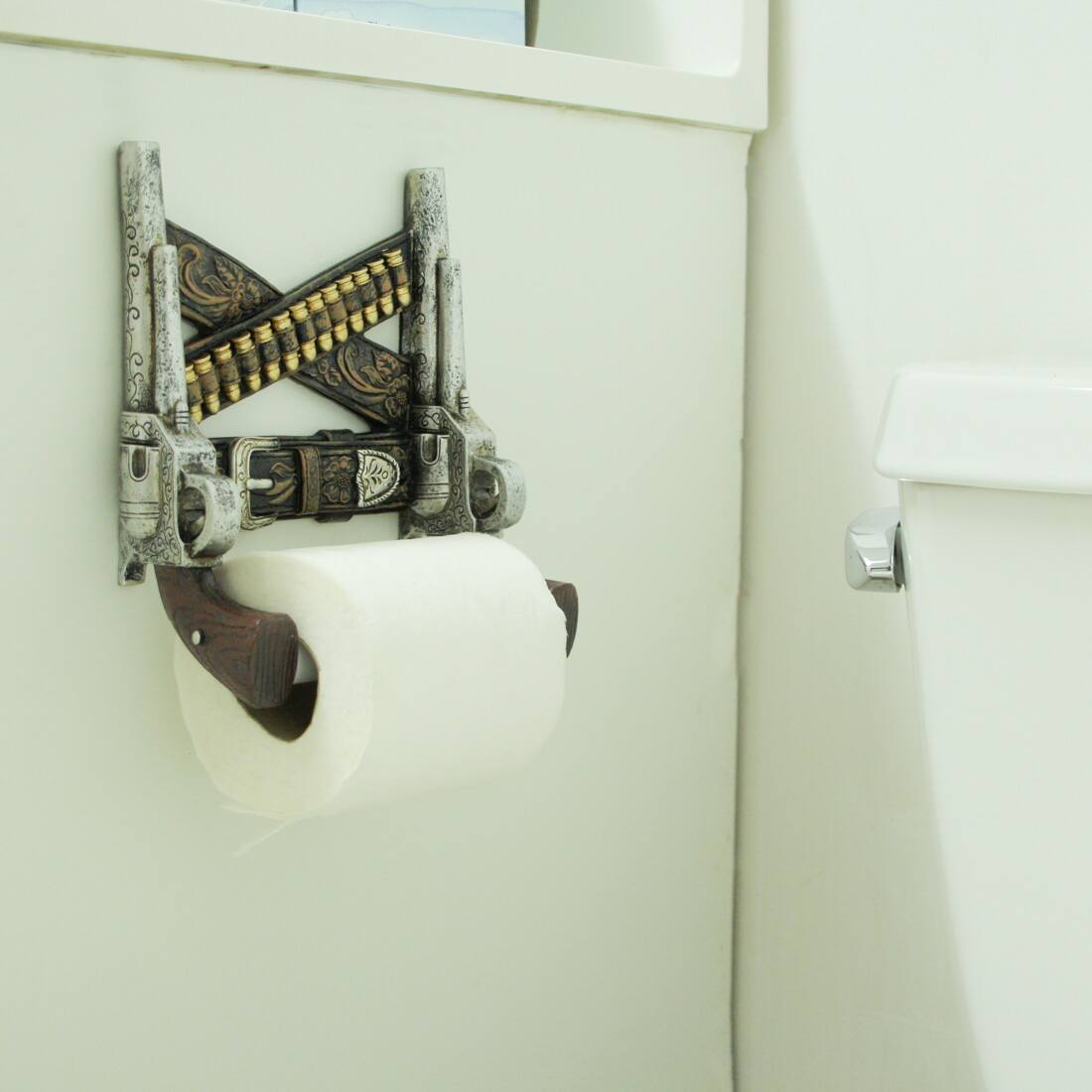 Alt View 4. Zeckos - Wild West Gunslinger Holster Toilet Paper Holder Double Pistol Western Cowboy - Multicolored.