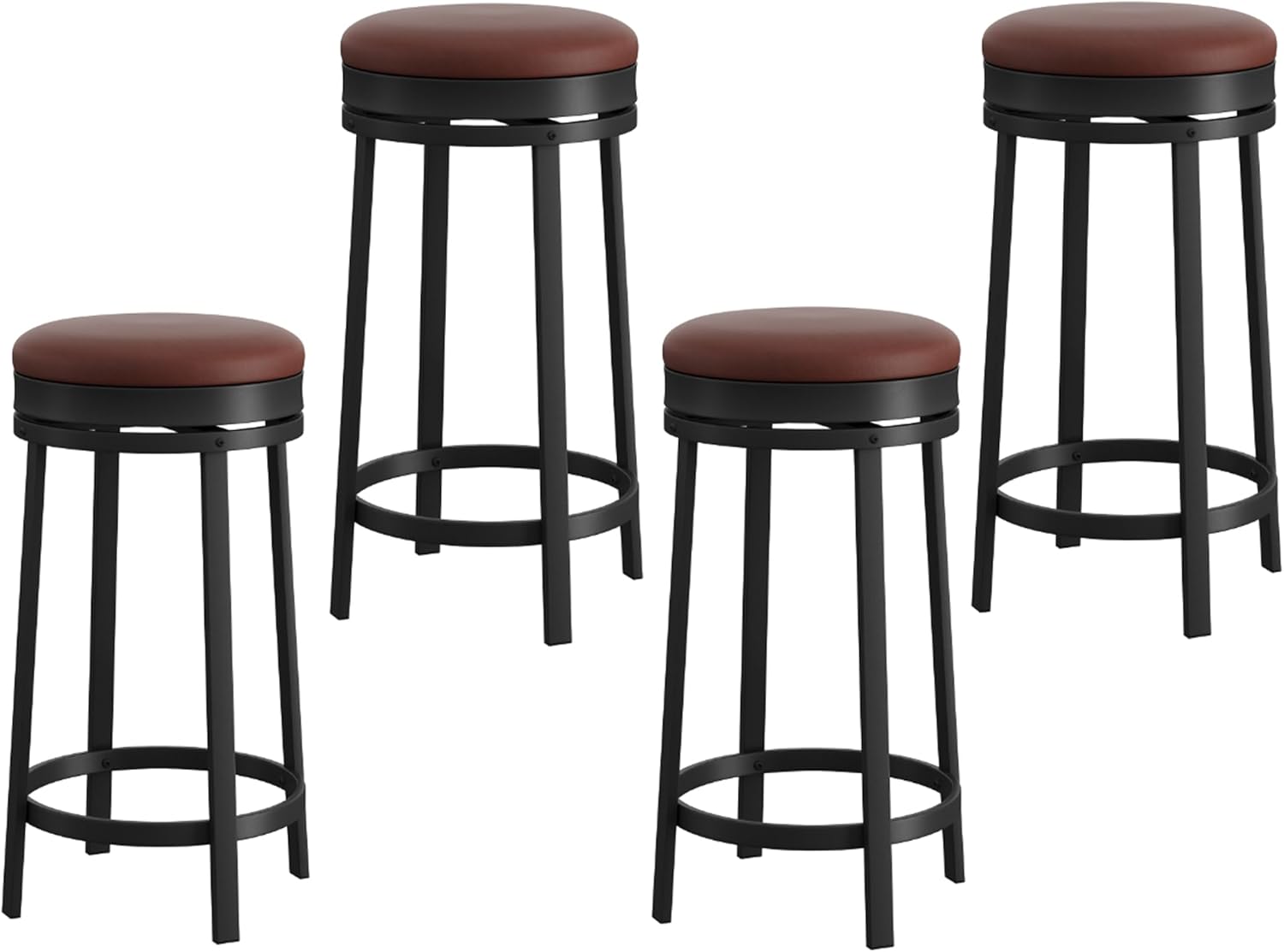 Alt View 3. GARVEE - 24" Swivel Bar Stools Set of 4 with Footrest, Modern Counter Height Barstools with PU Leather Upholstered, Brown - Brown.