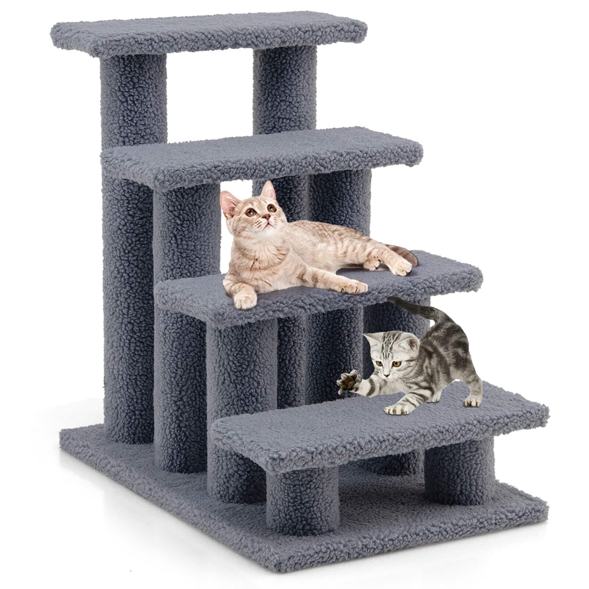 Gymax - 24'' 4-Step Pet Stairs Carpeted Ladder Ramp 8 Scratching Post Cat Tree Climber - GYM09862