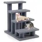 Front. Gymax - Gymax 24'' 4-Step Pet Stairs Carpeted Ladder Ramp 8 Scratching Post Cat Tree Climber - GYM09862.