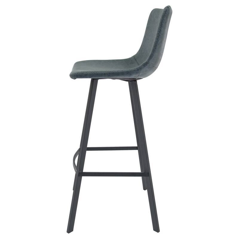 Back. LeisureMod - Elland 2 Pcs Modern Upholstered Leather Bar Stool with Iron Legs and Footrest, Counter Height Dining Stool - Peacock Blue.