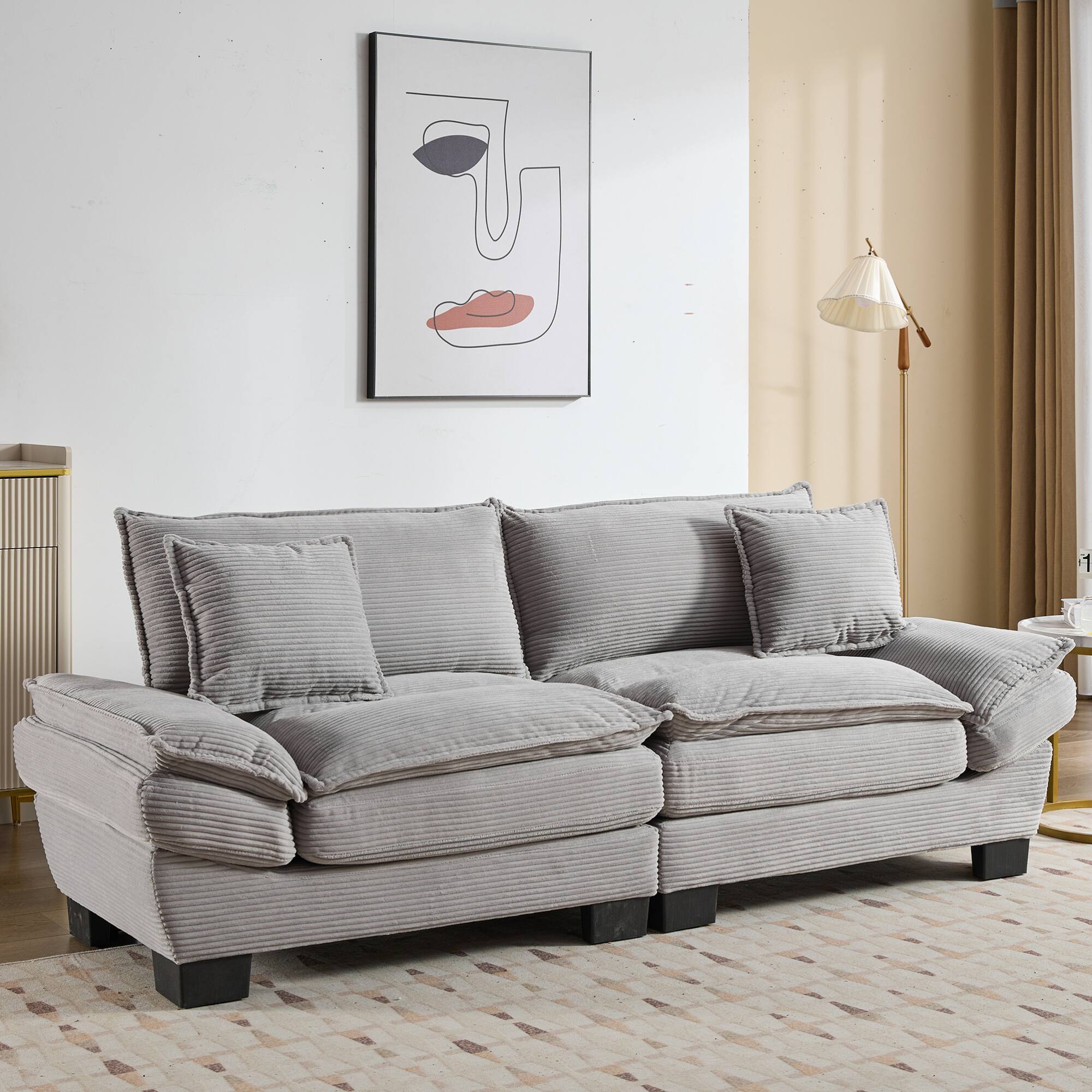 Alt View 8. GOODSILO - Plush Corduroy Convertible Sofa Bed | Deep-Seating Sleeper with Accent Pillows for Home & Office - Light Grey.