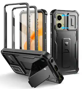 Dexnor - Heavy Duty Protective Case for Motorola Moto G Stylus 5G 2024 with Slide Camera Cover, 2 Front Frame,Screen Protector - Black