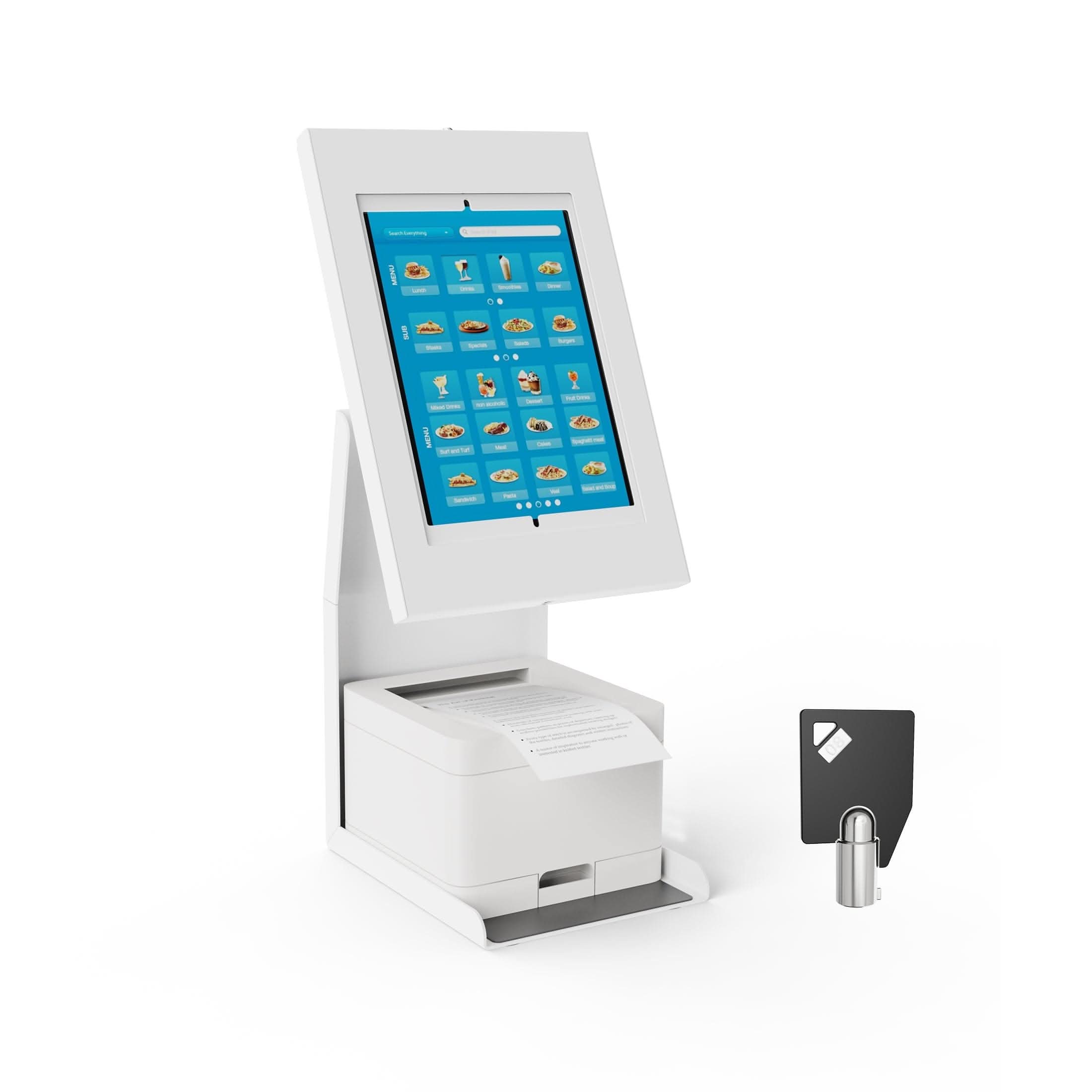 Front. Mount-It! - Anti‑Theft Tablet Kiosk with Printer Shelf, Universal Tablet Holder with Tilt & Rotation for POS, White - White.