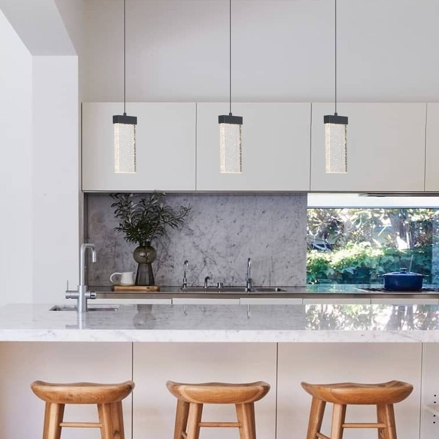 Back. Umeiluce - LED Modern Crystal Pendant Light 3000K Dimming - Matte Black.