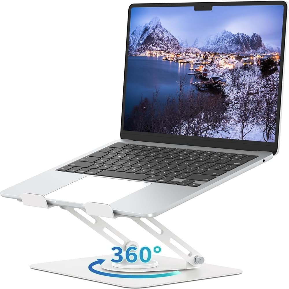 ACJPR - Laptop Stand with 360° Rotating Base, Adjustable Foldable Riser, White, 10–15.6" - A-White