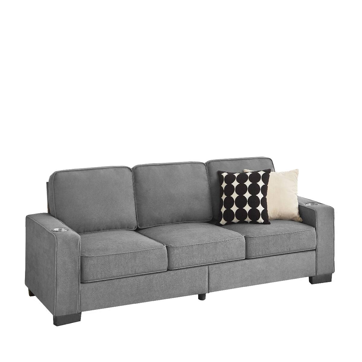 Alt View 9. Ropilly - Ropilly Gray 3 Seater Fabric Sofa Compressed Couch with Built In Cup Holders for Living Room Bedroom Office - Gray.