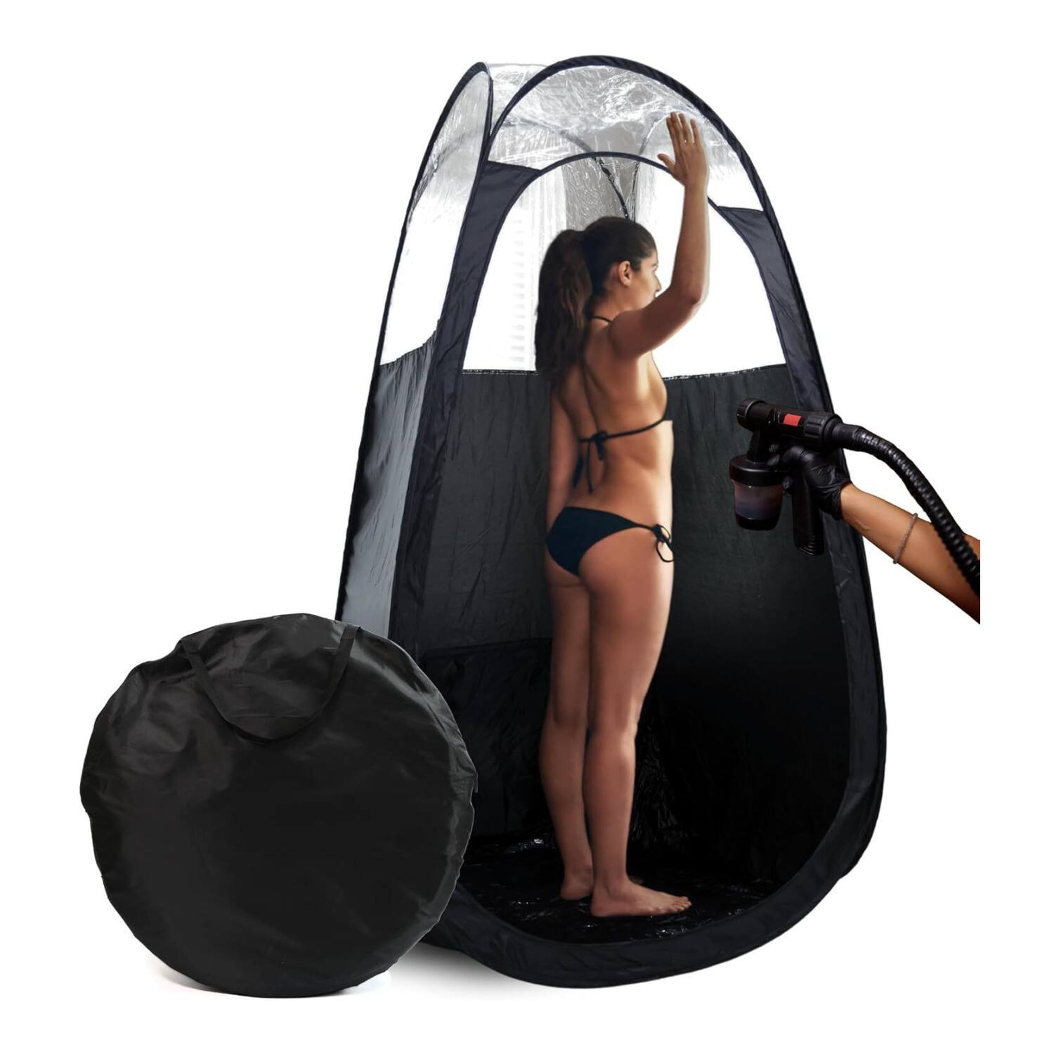 Front. Focus Electronics - Large Pop-Up Spray Tan Tent with Clear Panel and Fan Opening (Black) - Black.