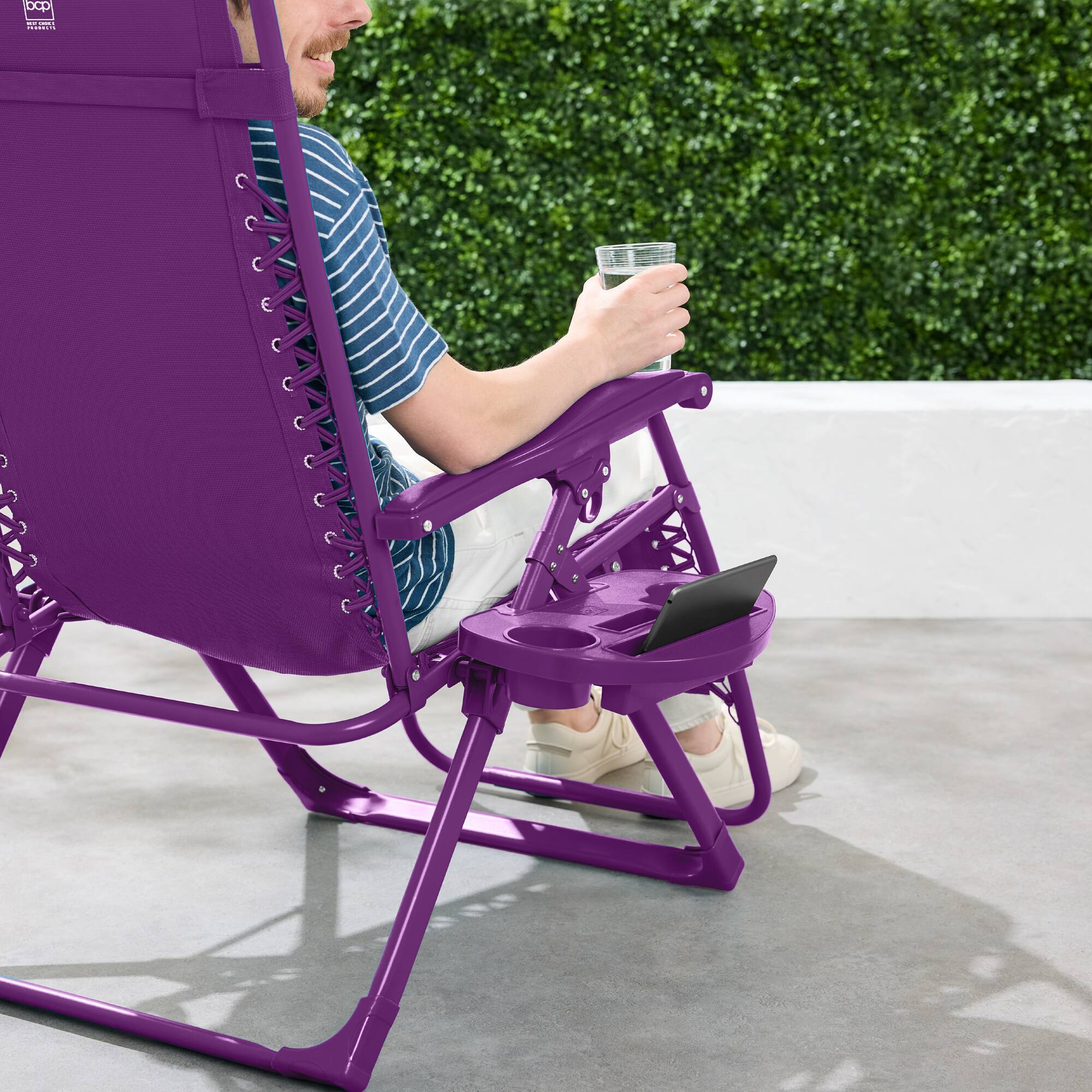 Alt View 3. Best Choice Products - Best Choice Products Monochromatic Zero Gravity Chair, Folding Patio Recliner w/Side Tray, Headrest - Amethyst - Amethyst.