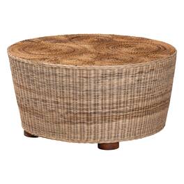 bali & pari - Hosanna Natural Rattan Coffee Table - Handwoven Wicker Accent Table with Textured Spiral Top for Living Room or Lounge - Natural Brown/Walnut Brown