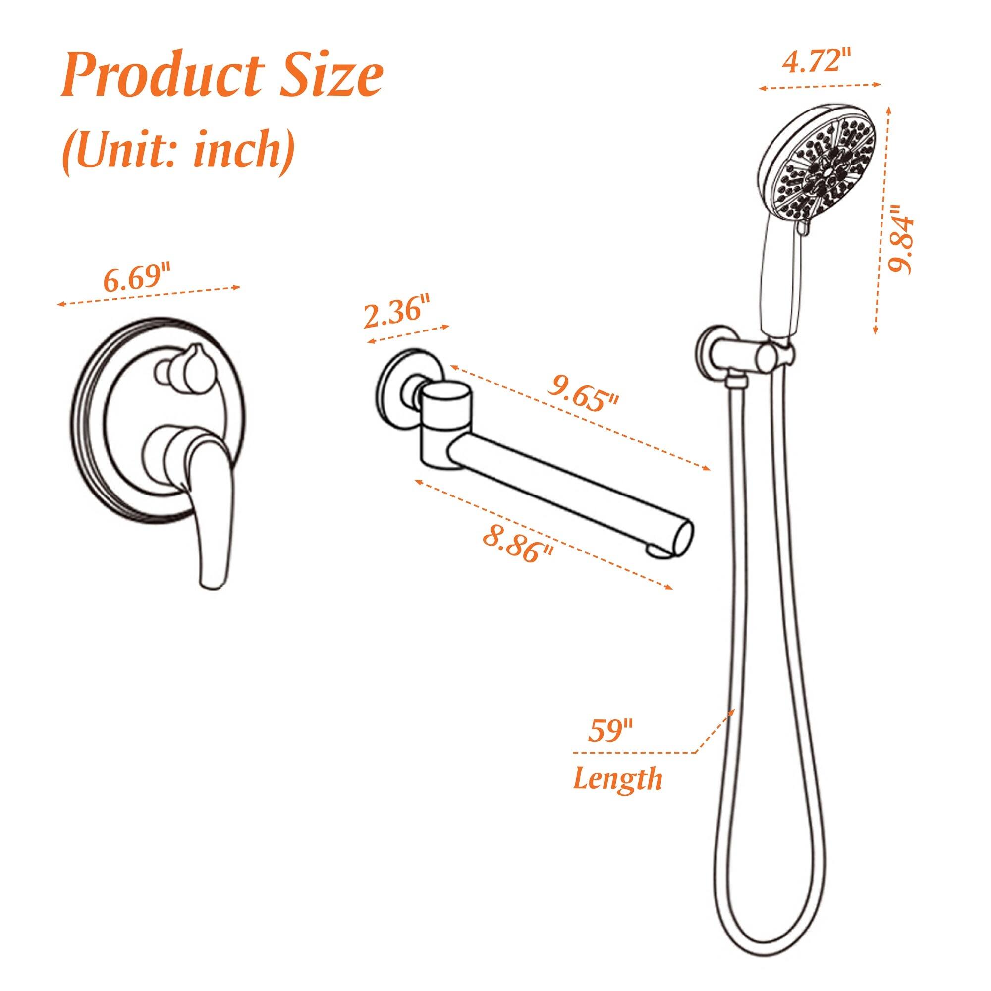 Product Size (Unit: inch)  
- 6.69"  
- 2.36"  
- 9.65"  
- 4.72"  
- 9.84"  
- 8.86"  
- 59" Length