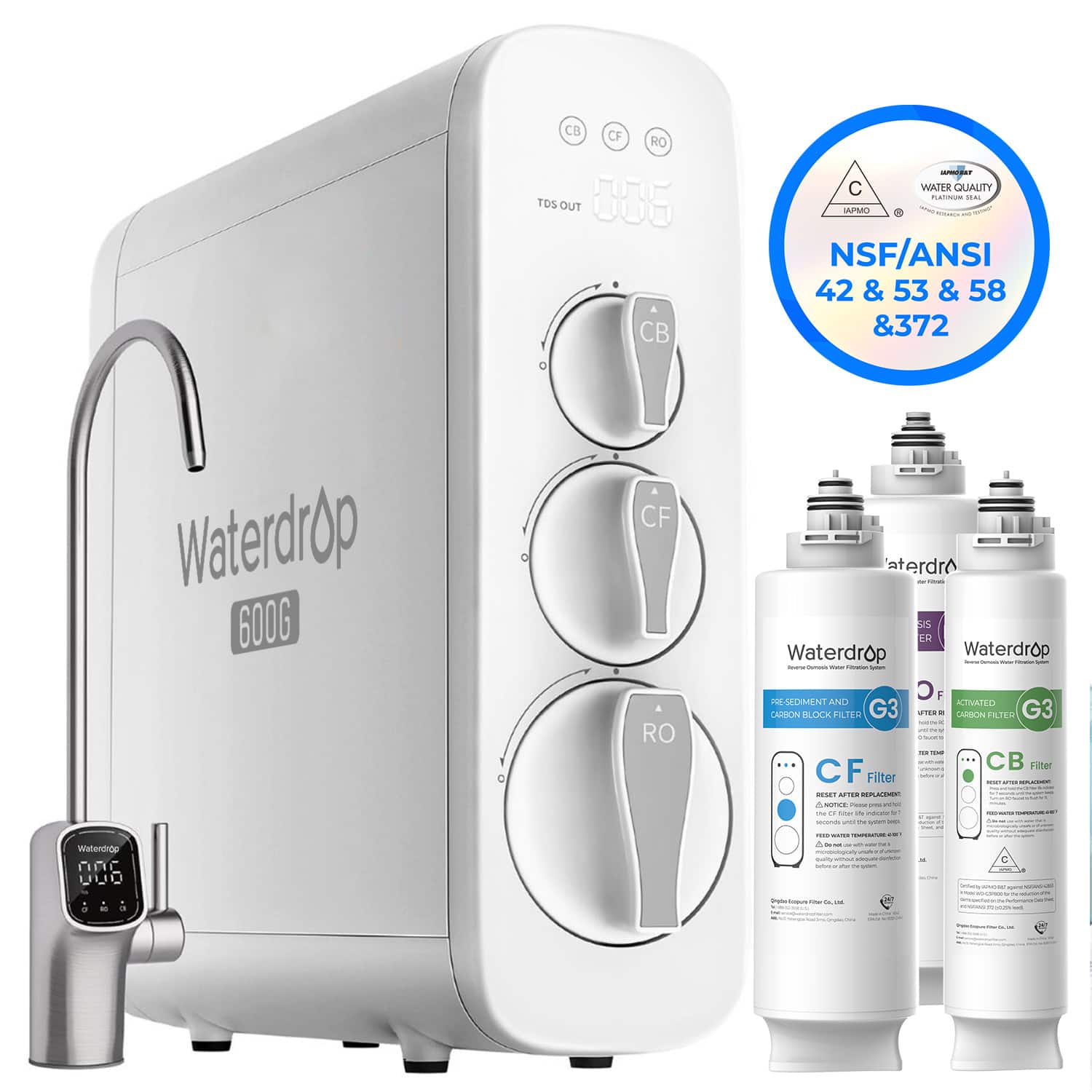 Waterdrop - G3 Reverse Osmosis System, with WD-G3-CF Filter, WD-G3P600-RO Filter, WD-G3-CB Filter