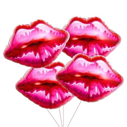 Front. Vulpecula Spade - 4pcs Lip Balloons Kiss Balloons Valentines Foil Balloons Gals Balloons Valentines Day Balloon Set Lip Prop Vday Balloons - Red to Pink.