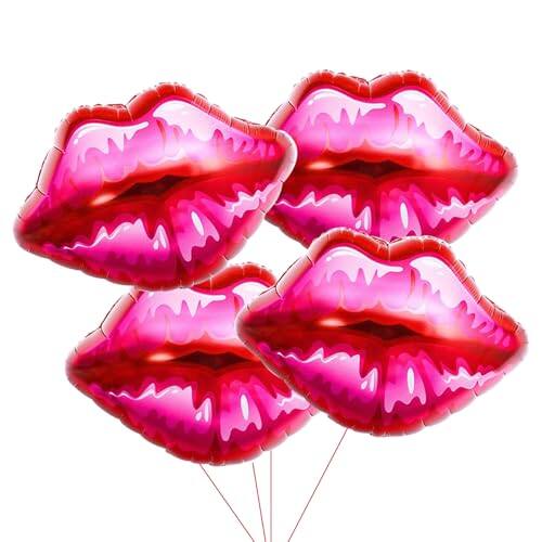 Front. Vulpecula Spade - 4pcs Lip Balloons Kiss Balloons Valentines Foil Balloons Gals Balloons Valentines Day Balloon Set Lip Prop Vday Balloons - Red to Pink.