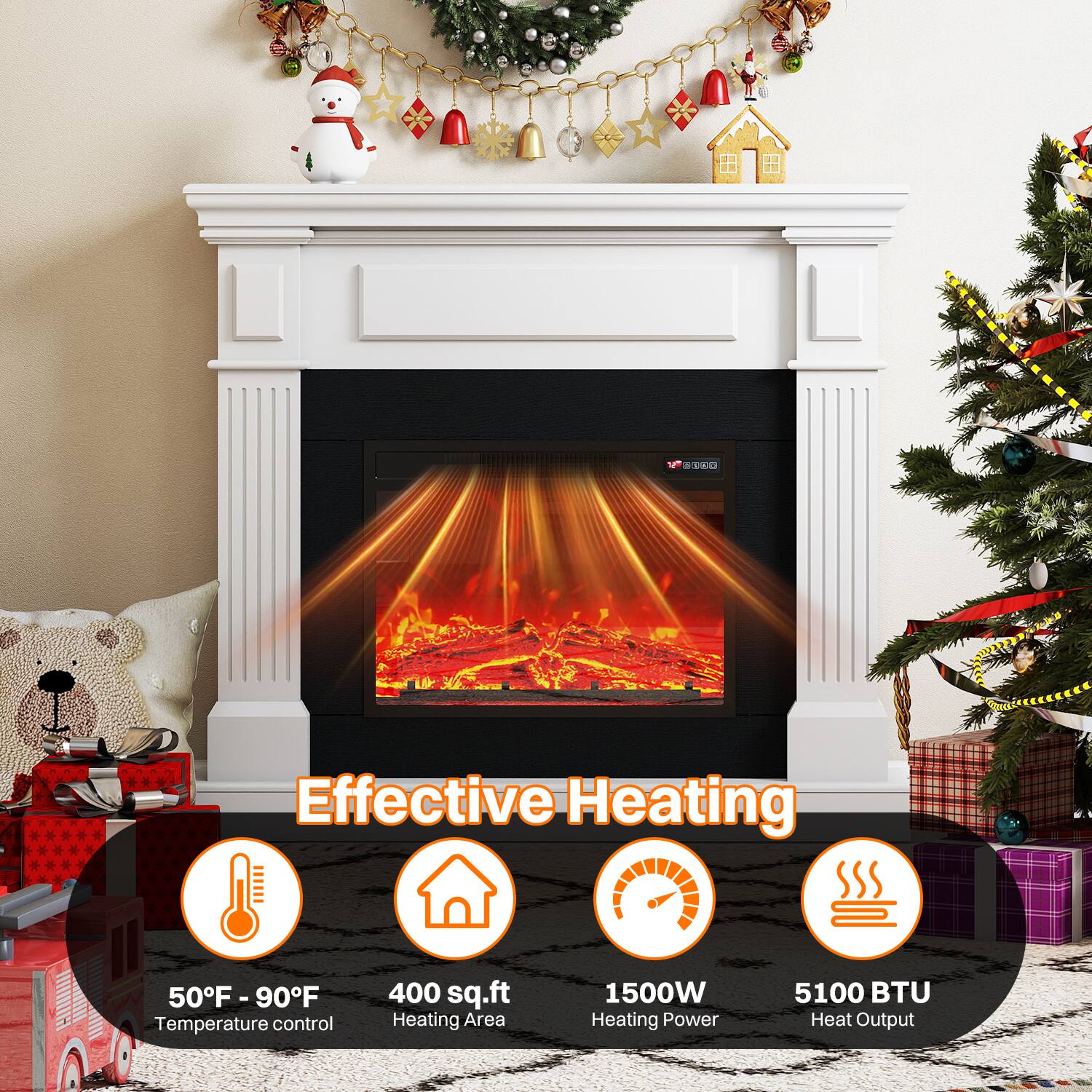 Effective Heating

- 50°F - 90°F Temperature control
- 400 sq.ft Heating Area
- 1500W Heating Power
- 5100 BTU Heat Output