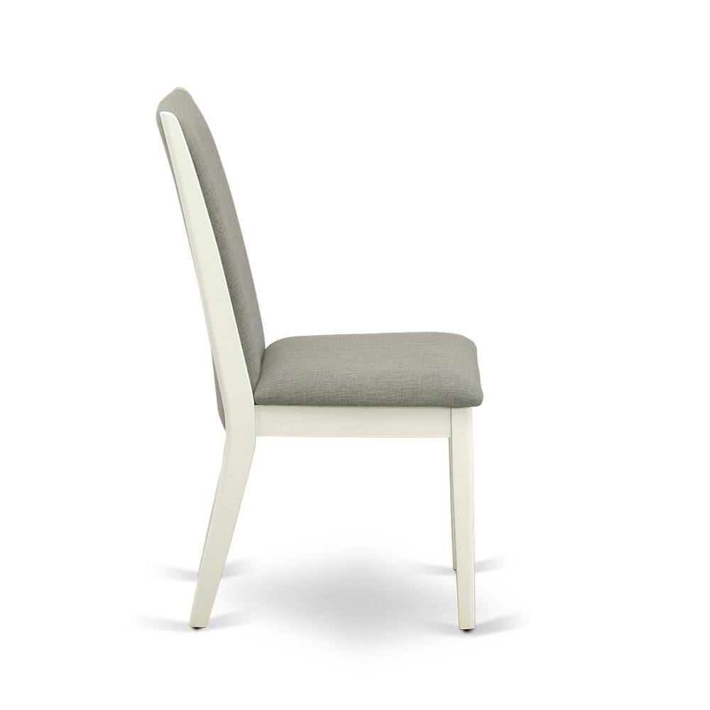 Left. East West Furniture - AMLA3-LWH-06 3 Pc Dining Table Set - 1 Wooden Dining Table and 2 Shitake Kitchen Chairs - Linen White Finish - Linen White.