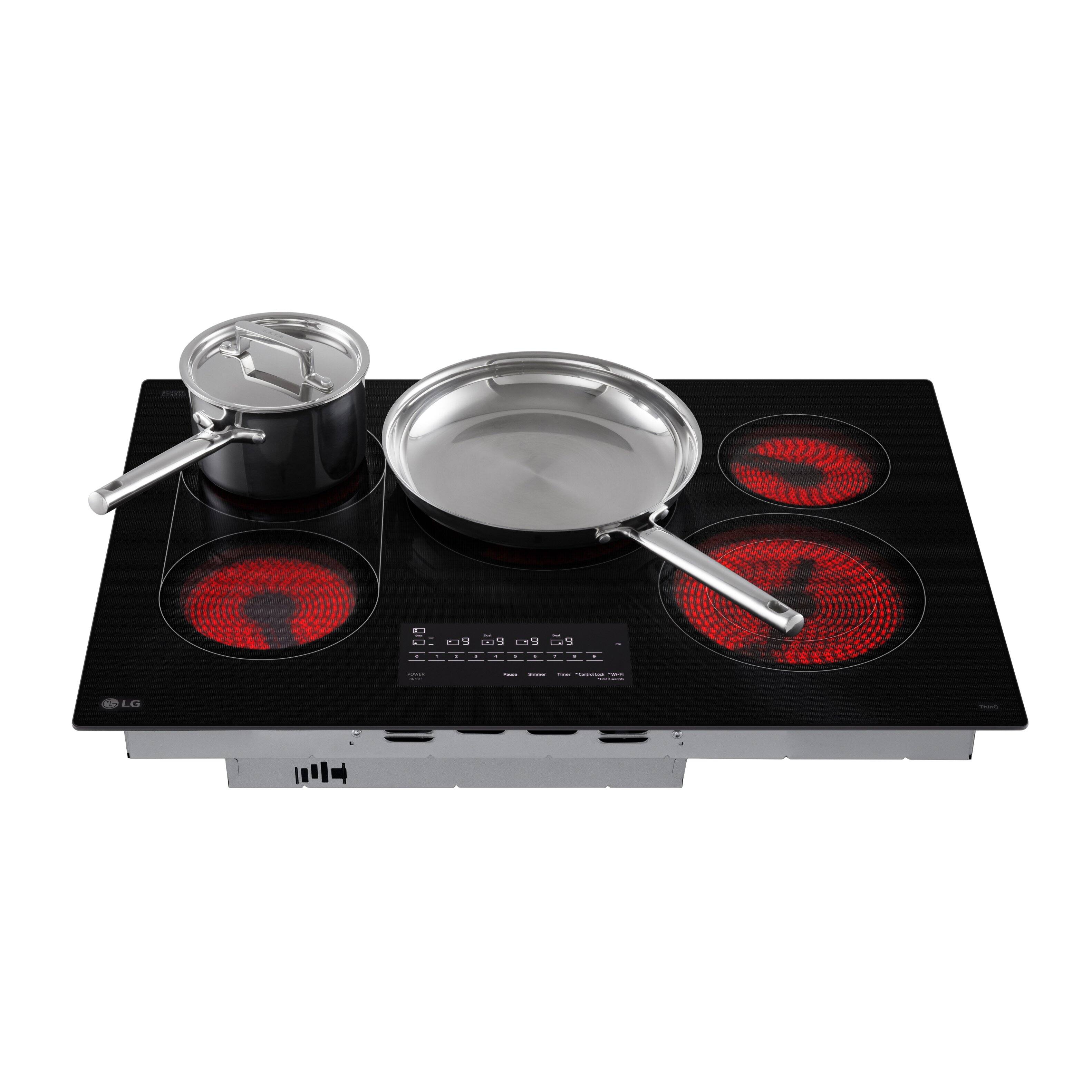 Alt View 4. LG - 30" Built-In Electric Smart Cooktop with 5 Elements, Backlit SmoothTouch Glass Controls and 3.2kW Dual Element - Black.