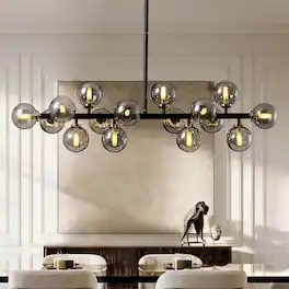 Siljoy - 16-Light Smoke Gray Glass Shade Molecular Chandelier - Black