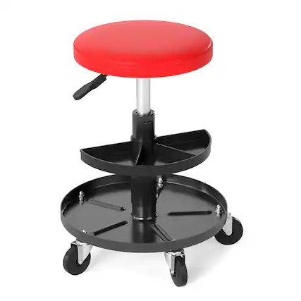 Front. WELLFOR - 16.5"-22" Adjustable Height Seat Rolling Mechanic Stool with Wheels - Red.