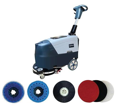 Alt View 4. Dapper Supply - Battery Powered Scrubber Machine 16 Inch Brush 21.5 Inch Squeegee 6.5 Gallon Tank 200 RPM 3 Pads - Grey.