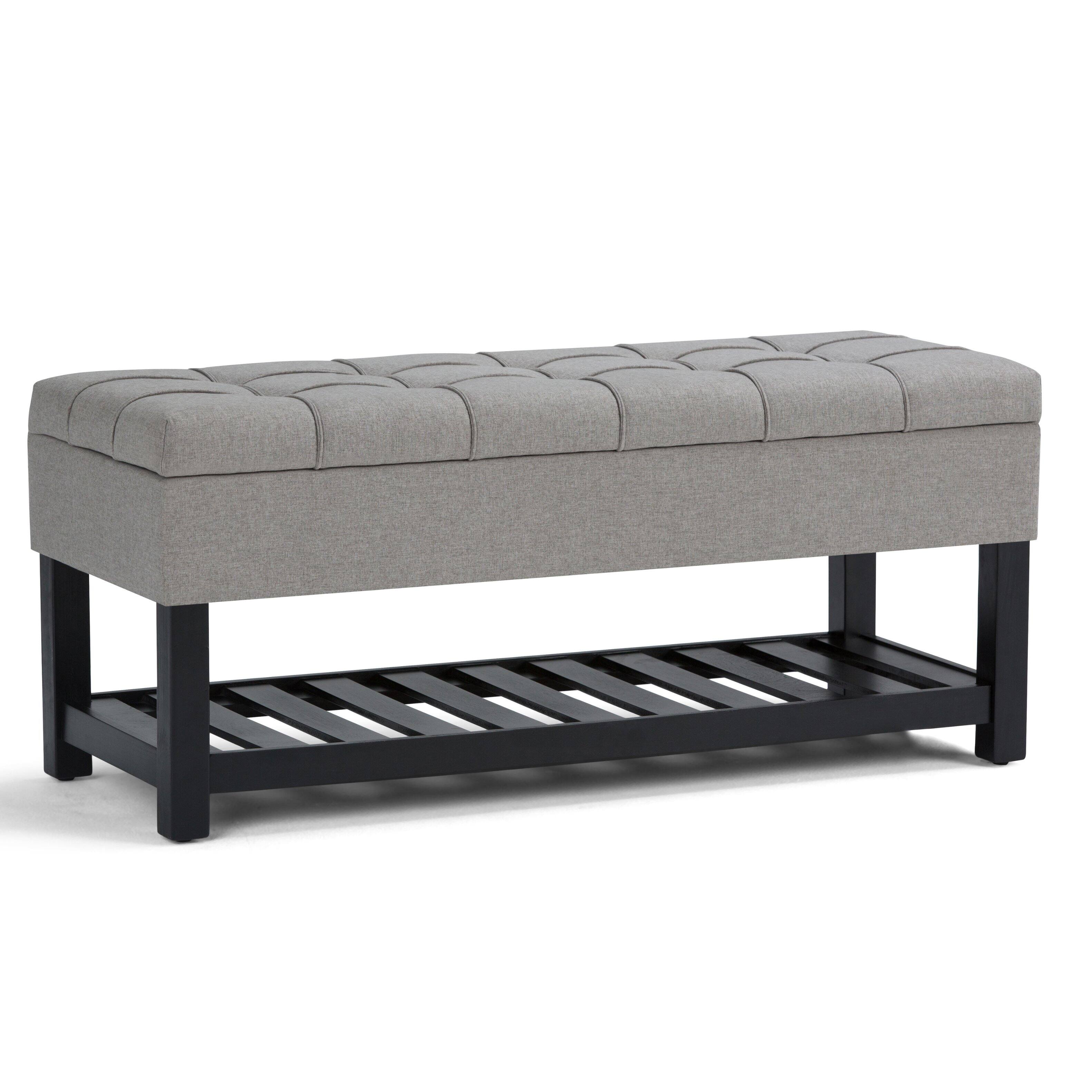 Angle. Simpli Home - Saxon 44 inch Wide Traditional Rectangle Storage Ottoman Bench - Dove Gray.