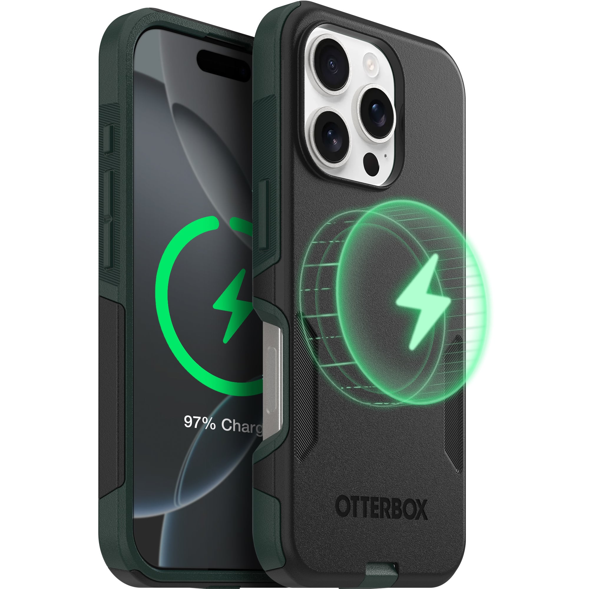 OtterBox - Commuter Series Hard Shell for MagSafe for Apple iPhone 16 Pro - Forest Night (Black/Green)