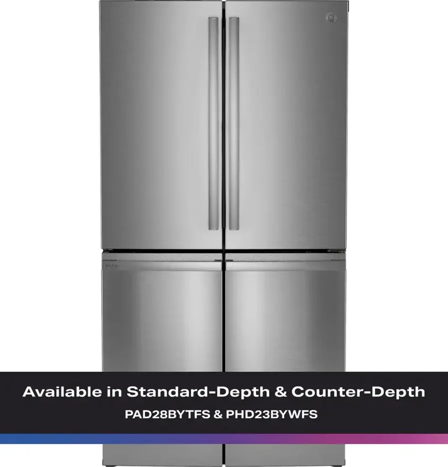 The text on the image reads: "Available in Standard-Depth & Counter-Depth PAD28BYTFS & PHD23BYWFS."