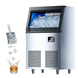 Coolski - Commercial Ice Maker Machine, 100lbs/24H Ice Machine, 35lbs Storage - Silver