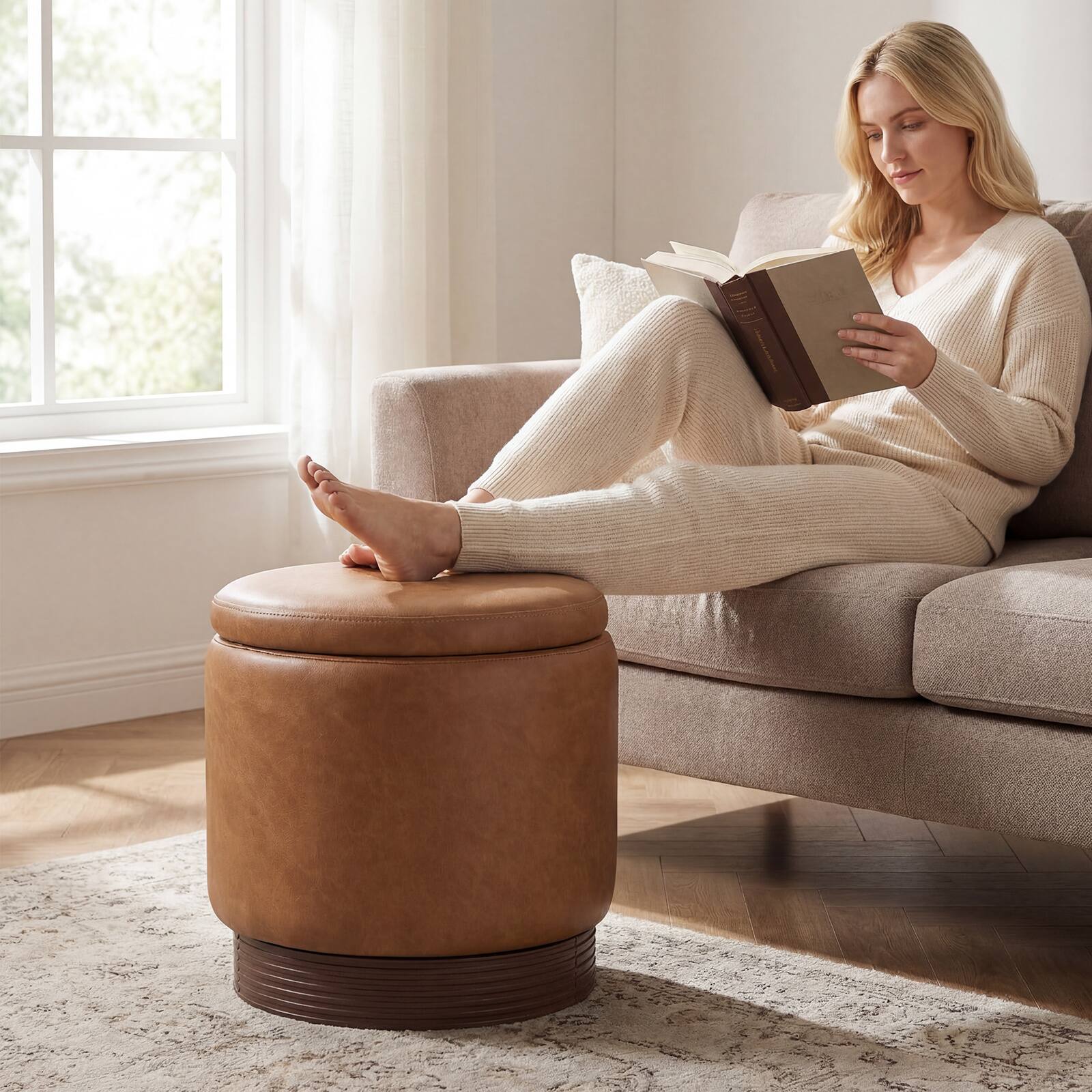 Alt View 4. Costway - Costway 360° Swivel Faux Leather Foot Rest with Hidden Storage, 400 Lbs Weight Capacity - Brown.