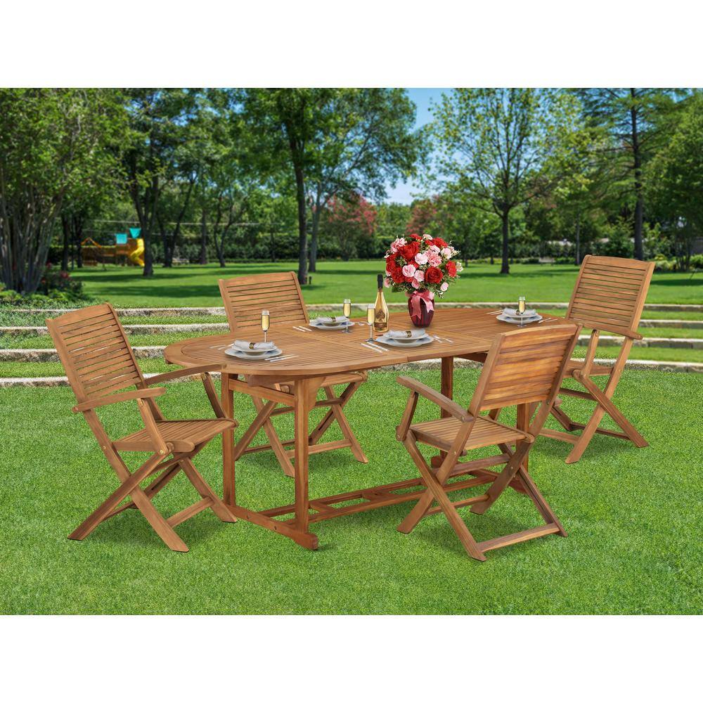 Alt View 3. East West Furniture - 5 Piece Outdoor Patio Dining Sets Consist of an Oval Acacia Table - Brown.