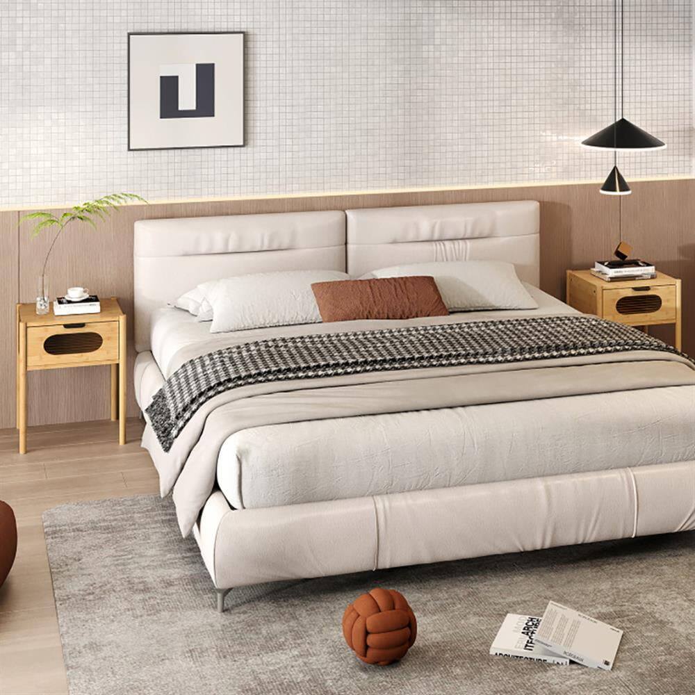 Alt View 5. Kadyn - Nightstand, Night Stand,Bamboo Nightstand Square Tall End Table with Decorated Drawer-Natural - Brown.