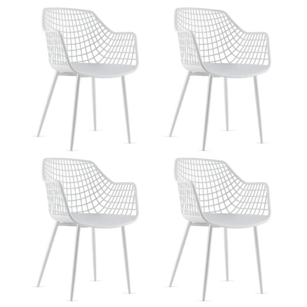 Kadyn - Dining Chairs, Kitchen Chairs Trattoria Chairs,Set of 4 Heavy Duty Modern Dining Chair with Airy Hollow Backrest - White