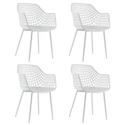 Front. Kadyn - Dining Chairs, Kitchen Chairs Trattoria Chairs,Set of 4 Heavy Duty Modern Dining Chair with Airy Hollow Backrest-White - White.