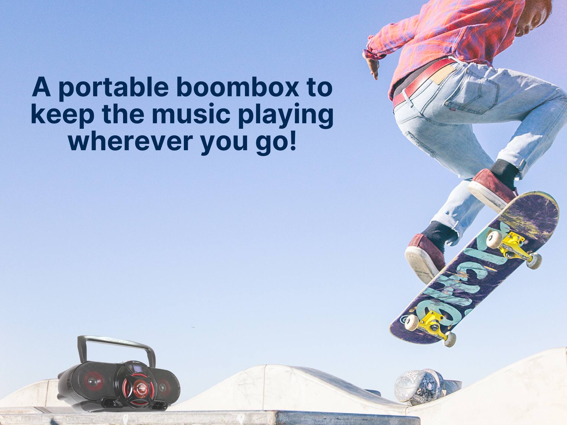 A portable boombox to keep the music playing wherever you go!