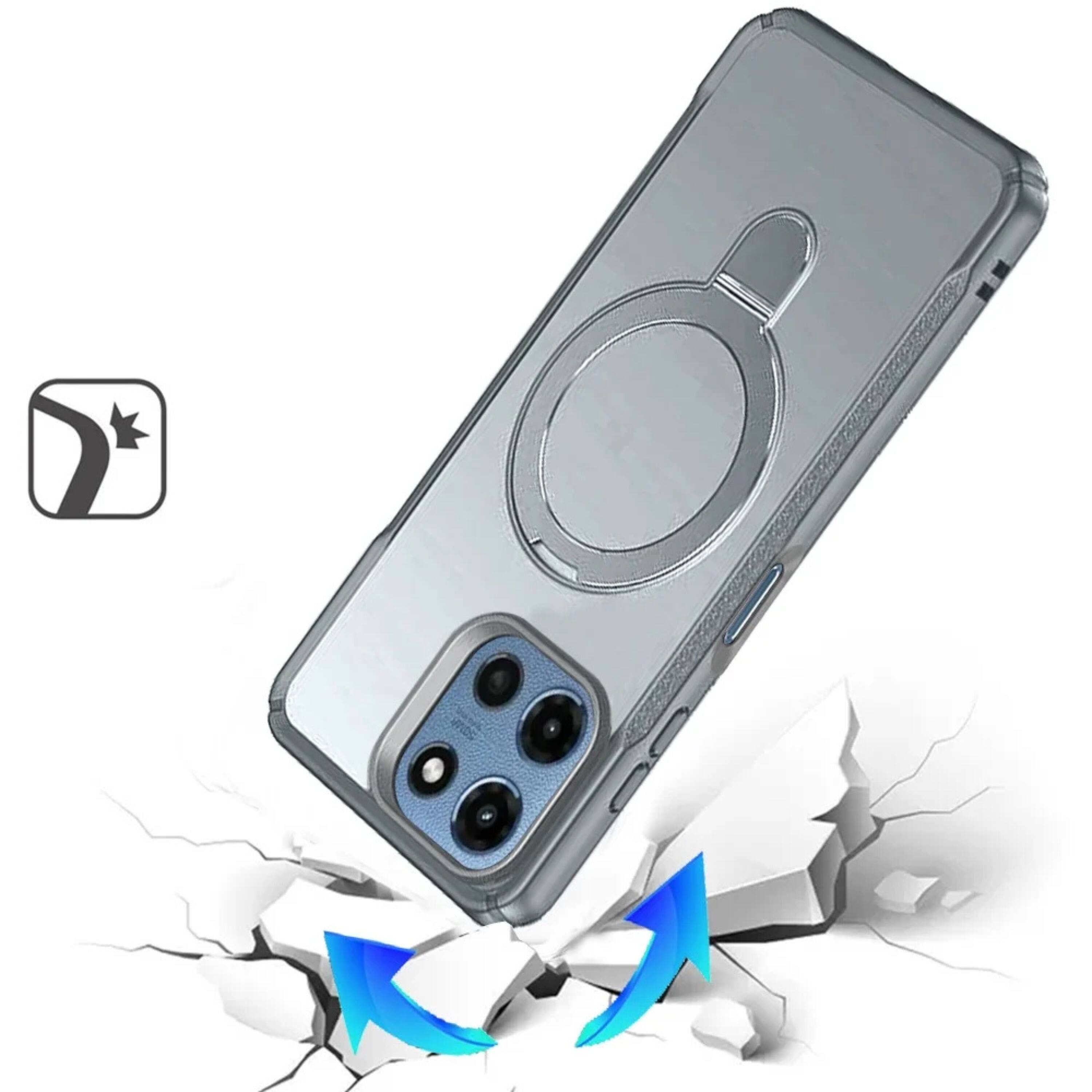 Angle. Kitcheniva - Magnet Circle Stand Matte Phone Case With Tempered Glass For Moto G 2025/2026/G Play 2026 Gray - Gray.