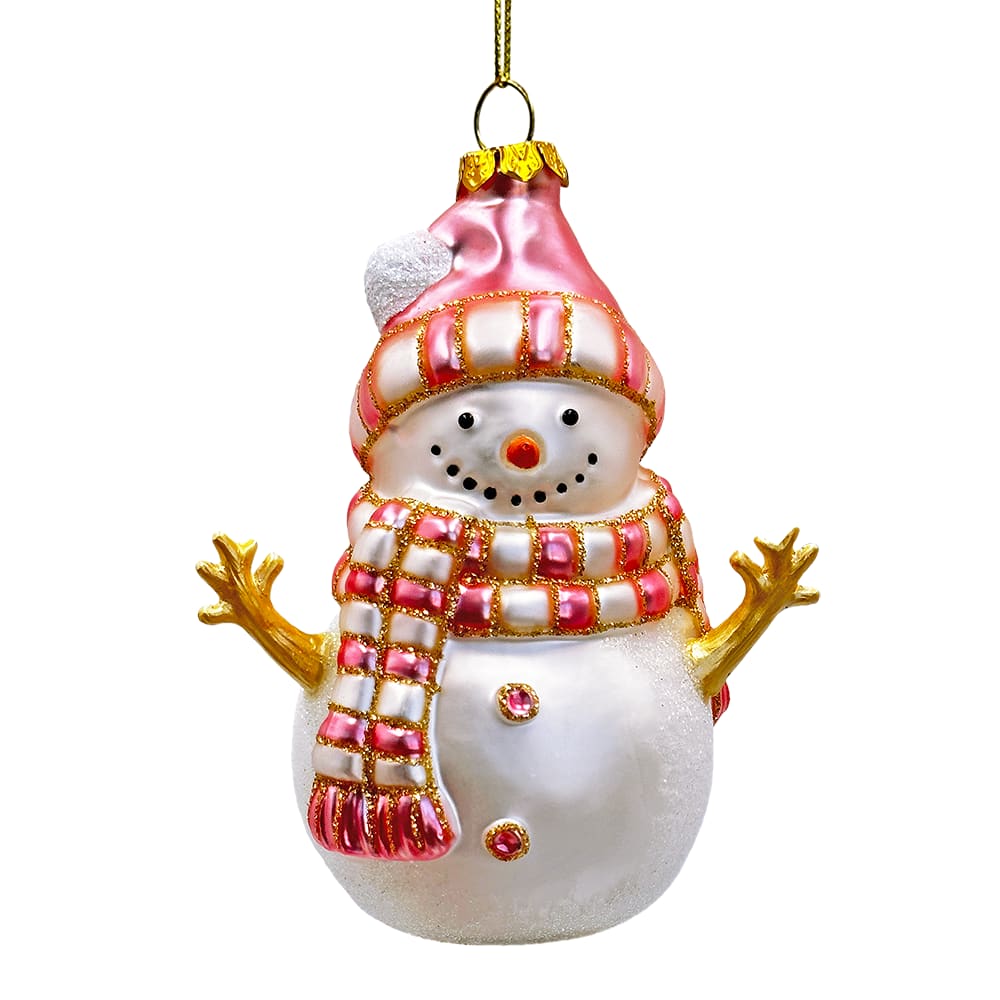 OrnamentallyYou - Pink Snowman Glass Ornament Eclectic Christmas Tree Decor - Multi-colored