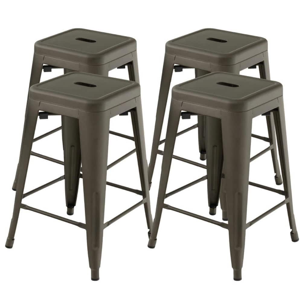 Pefilos - 24 Inch Set of 4 Tolix Style Counter Height Barstool Stackable Chair-Gun, Bar Height Stools, Counter Height Bar Stools - Gray