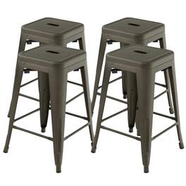 Pefilos - 24 Inch Set of 4 Tolix Style Counter Height Barstool Stackable Chair-Gun, Bar Height Stools, Counter Height Bar Stools - Gray