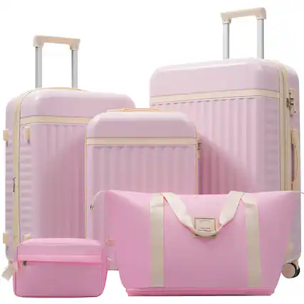 Front. Ecooso - Luggage Set 5 Piece, Hardside Carry on Suitcase , Expandable Luggage with Travel Bags Spinner Wheels TSA Lock - Pink.