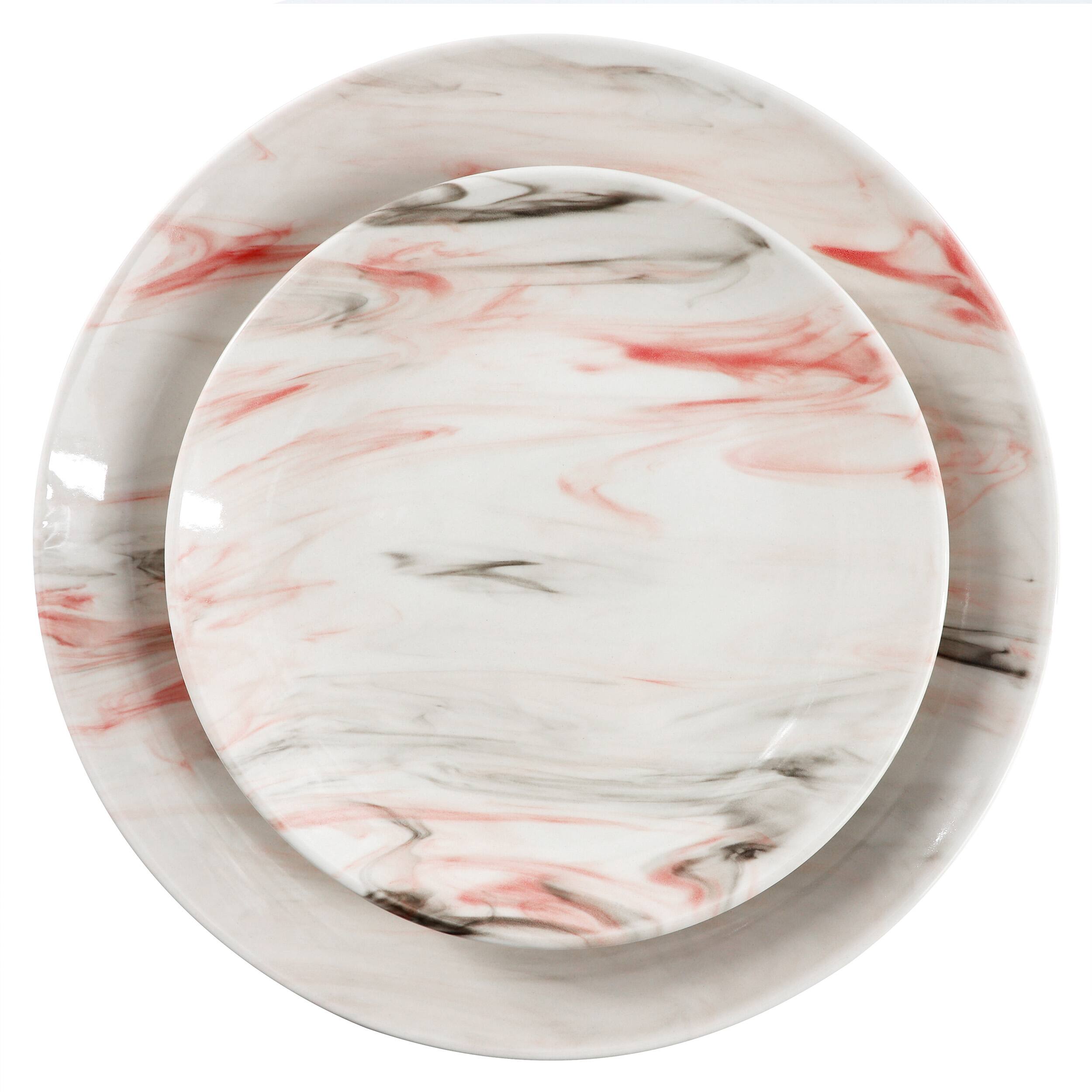 Alt View 2. Elama - Elama Fine Marble 16 Piece Porcelain Dinnerware Set in Red and Gray - Red and Gray.