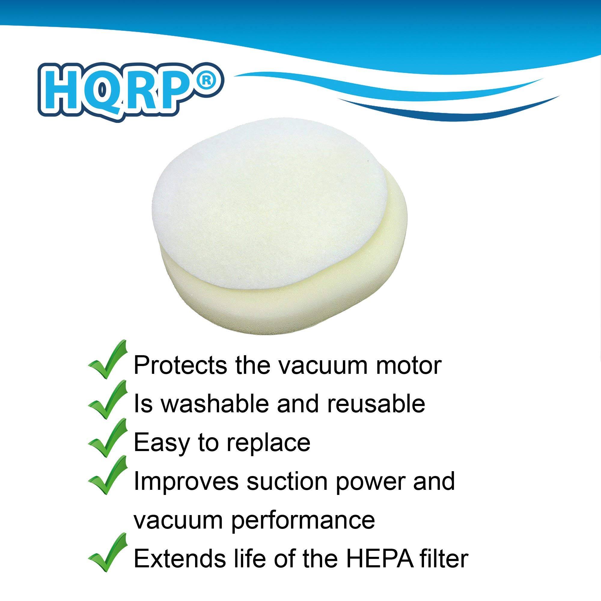 HQRP®

- Protects the vacuum motor
- Is washable and reusable
- Easy to replace
- Improves suction power and vacuum performance
- Extends life of the HEPA filter